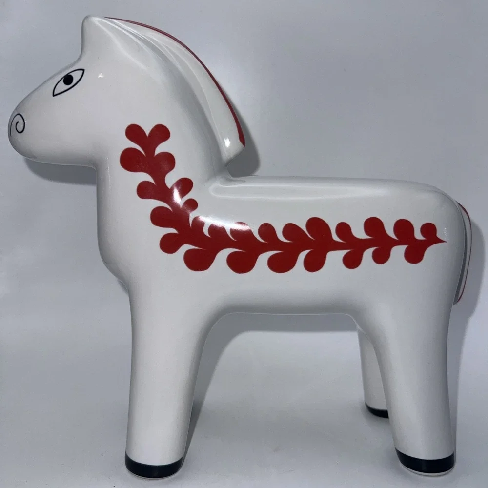 IKEA VINTERFINT Ceramic Christmas Decoration Horse White & Red Mint Condition